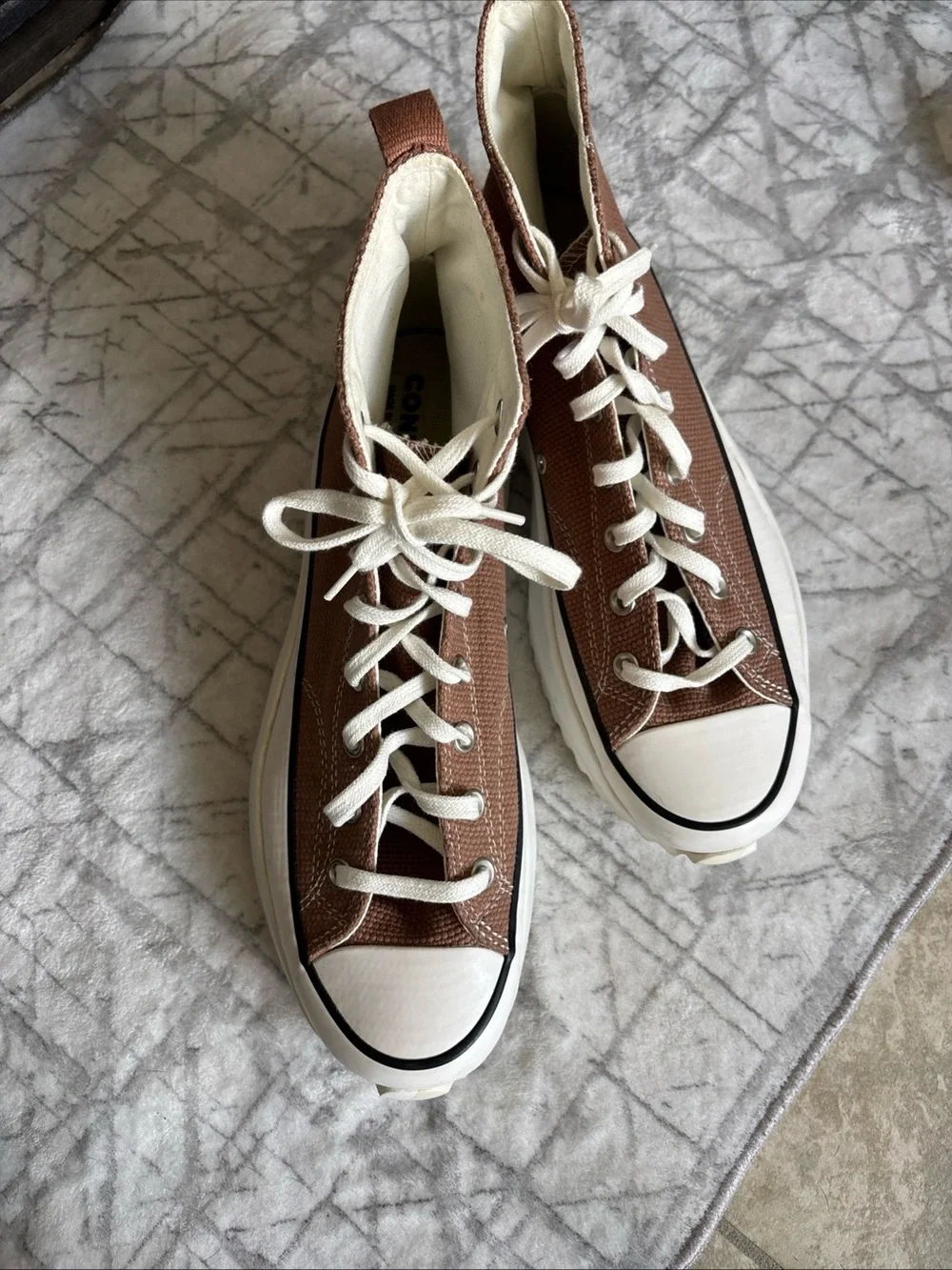 Converse High-Top Sneakers in Brown and White Canvas